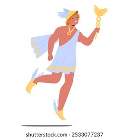 Colorful Illustration Depicting Hermes The Ancient Greek God Known For His Speed And Cunning Holding His Iconic Caduceus. Image Captures The Essence Of Mythology And The Allure Of Legendary Deities