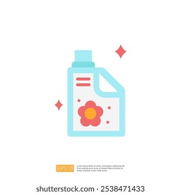 A colorful illustration of a detergent bottle featuring a flower design, symbolizing cleanliness and freshness.