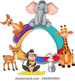 Colorful illustration of diverse happy animals