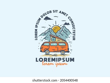 Colorful illustration drawing of car camping design