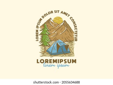 Colorful illustration drawing of mountain camping design