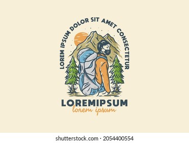 Colorful illustration drawing of mountaineer design
