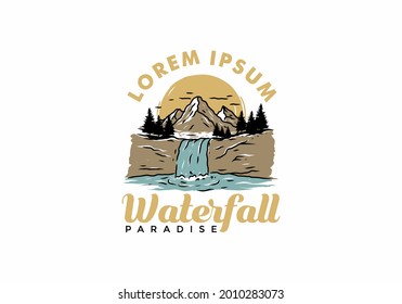 Colorful illustration drawing of waterfall design