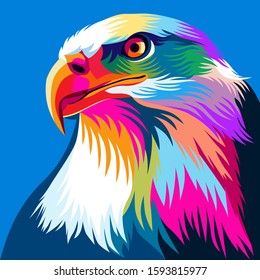 colorful illustration of eagle, simple design, blue background. - Vector.