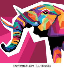 Colorful illustration of Elephant head in WPAP style