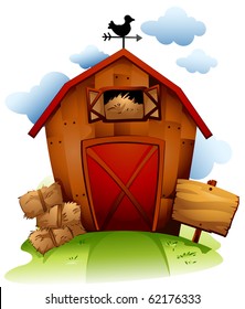 Colorful Illustration Featuring a Barn with Haystack - Vector