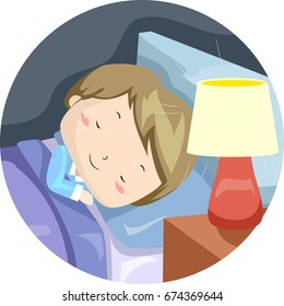 Colorful Illustration Featuring a Cute Little Boy Sleeping Peacefully With the Lights On