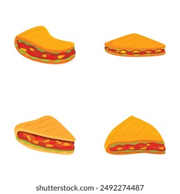 Colorful illustration featuring four different cartoon sandwiches on a white background