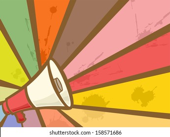 Colorful Illustration Featuring a Megaphone Framed by Rays of Different Colors