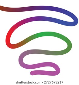 A colorful illustration featuring multiple wavy lines in a rainbow of colors on a white background
