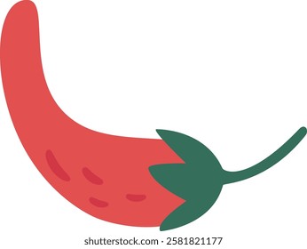 Colorful illustration featuring a red chili pepper with green leaves, showcasing a simple and bold design. Ideal for culinary themes, spice concepts, or food related graphics