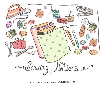 Colorful Illustration Featuring a Variety of Sewing Materials