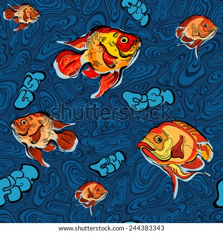 Colorful illustration of fish seamless pattern