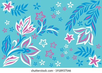 Colorful illustration of floral pattern in vector. Flowers in simple strokes in graphic style.
