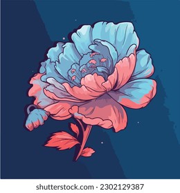 A colorful illustration of a flower with leaves on a dark background. Anime style, manga style, Abstract Digital painted flower.