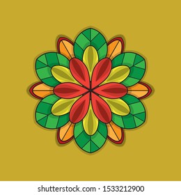 colorful illustration of flowers in a mandala style. looks simple, unique, flat and modern
