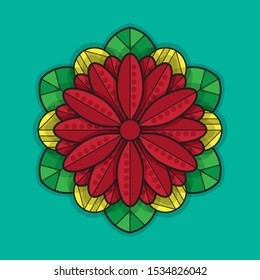 colorful illustration of flowers in a mandala style. looks simple, flat and modern
