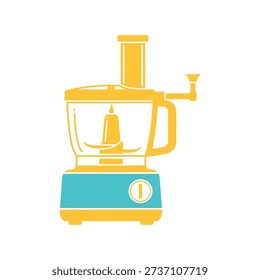 A colorful illustration of a food processor blender kitchen appliance device