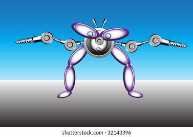 Colorful illustration with funny robot silhouette made from screws and rounded elements