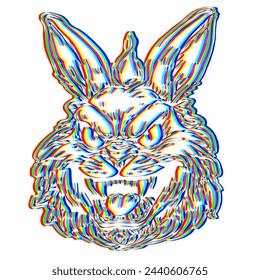 Colorful illustration of furious Easter bunny.  Humorous caricature of the character.