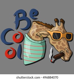 colorful illustration with giraffe and inscription "Be cool"