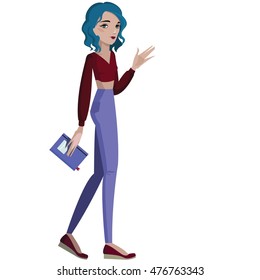 Colorful illustration of girl with book. 