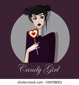 Colorful illustration of girl with candy.