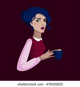 Colorful illustration of girl with cup. 