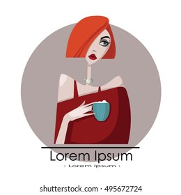 Colorful illustration of girl with cup. 