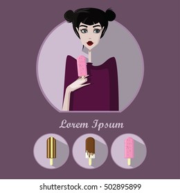 Colorful illustration of girl with ice cream.