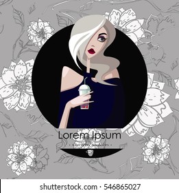 Colorful illustration of girl with smoothie.