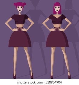 Colorful illustration of girls. 