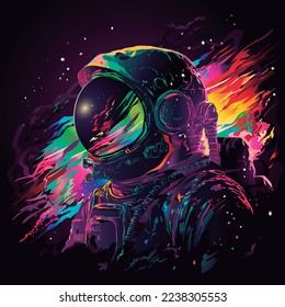 A colorful illustration of a glowing astronaut. Made in vectors