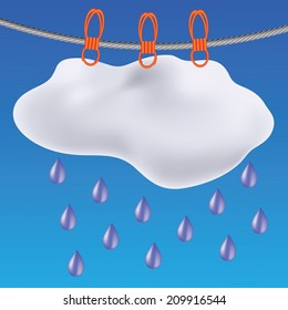 colorful illustration with gray clouds on a blue sky background