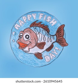 Colorful Illustration of a Happy Fish in a Circular Design