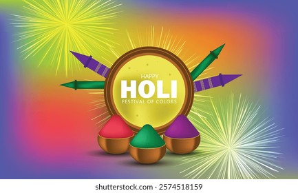 Colorful illustration of happy Holi festival of multicolor background