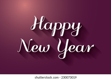 Colorful illustration. Happy new year card in dark purple color with spotlight.
