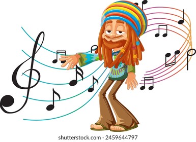 Colorful illustration of a happy Rastafarian dancing