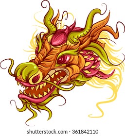 Colorful Illustration of the Head of a Chinese Dragon