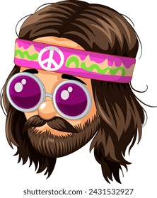 Bunte Illustration eines Hippies mit Friedensbrille.