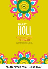 colorful illustration of holi greeting card or flyer design