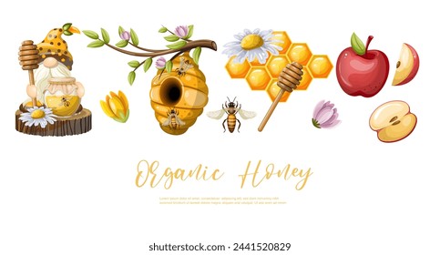 Colorful illustration of honey beekeeping. Freehand drawing isolate clipart