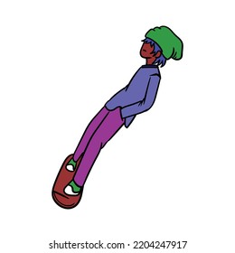 Colorful illustration or icon of skateboard playing in casual-slow style. Simple skateboard pose in white background.