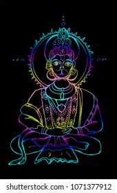 Colorful illustration of the Indian Hanuman deity. Chalk on a blackboard. Chalk on a blackboard
