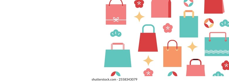 Colorful illustration of a Japanese-style design with a grab bag | Decoration for New Year and sales