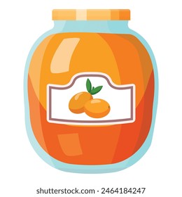 Colorful illustration of a jar of apricot jam with a label and fruit image