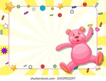 Colorida ilustración de un osito de peluche rosa alegre.