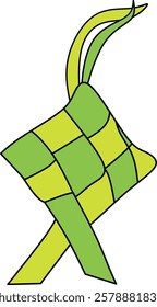 A colorful illustration of a ketupat, a traditional woven decoration, symbolizing cultural heritage, generosity, and celebration. Commonly associated with festive occasions in Southeast Asia, embodyin