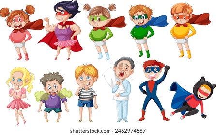 Colorful illustration of kids dressed as superheroes