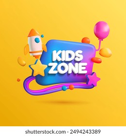 Colorful illustration of a kids play zone, featuring a fun and vibrant playground with playful elements like bubbles and cartoon characters. Ideal for banners, posters, and party decorations. Not AI.